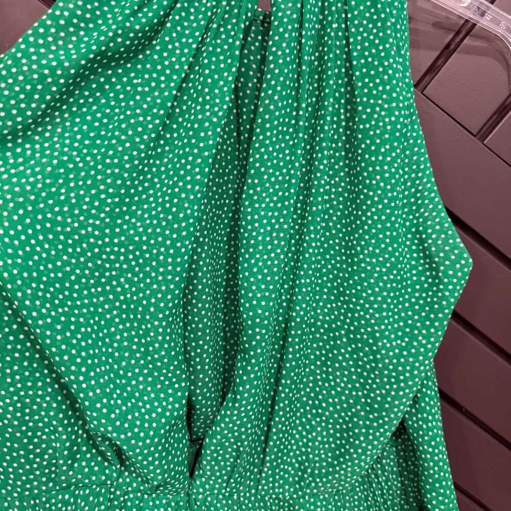 Carolina Herrera Sleeveless Green Dress with white dots. - Picture 3 of 8